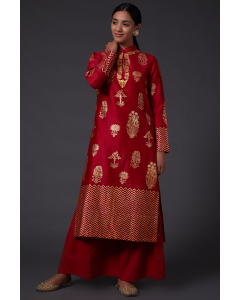 Red Block Printed Kurta Set