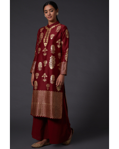 Wine Block Printed Kurta Set