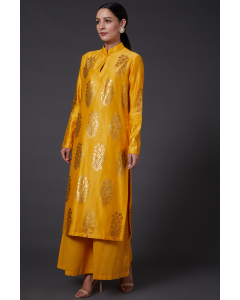 Yellow & Gold Block Printed Kurta Set