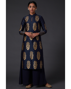 Indigo Blue Block Printed Kurta Set