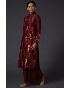 Wine & Gold Block Printed Kurta Set