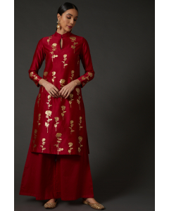 Red & Gold Block Printed Kurta Set