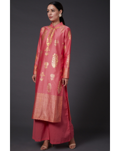 Coral Pink Block Printed Kurta Set