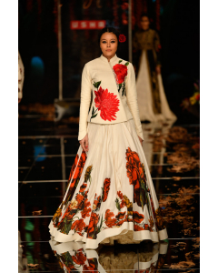 Ivory Printed Lehenga With Embroidery Quilted Jacket