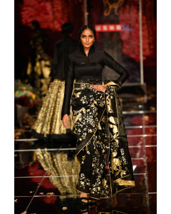 Black Printed Saree Set