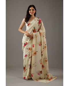 Silk Chanderi Saree With Multicolour Digital Print