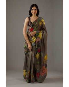 Pewter Green Silk Chanderi Saree