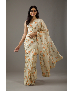 Silk Chanderi Saree With Multicolour Digital Print