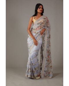 Powder Blue Organza Saree With Embroidery Work