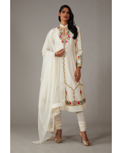 Ivory Kurta Set With Multicolour Embroidery