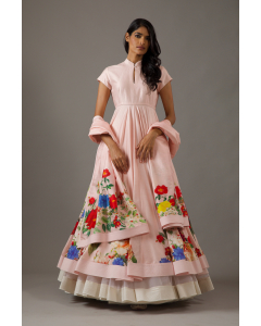 Floral Chanderi Pink Anarkali Set