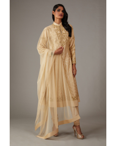 Beige Chanderi Kalidar Kurta Set