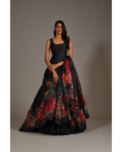 Black Organza Anarkali Set