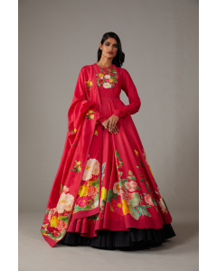 Chanderi Anarkali Set With Multicolour Print