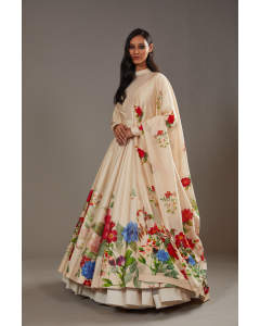 Multicolour Printed Chanderi Anarkali Set