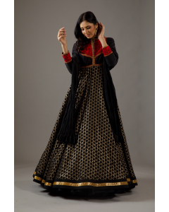 Black Chanderi Anarkali Set With Embroidery