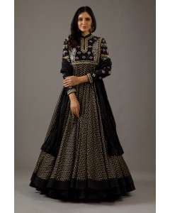 Black Chanderi Anarkali Set With Embroidery