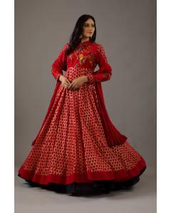 Chanderi Anarkali Set With Embroidery