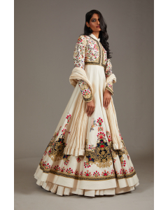 Chanderi Anarkali Set With Silk Velvet Embroidery Work