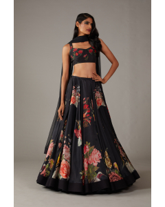 Black Satin Lehenga Set