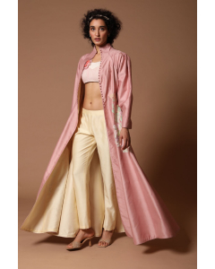 Rose Pink Floral Embroidered Jacket Set