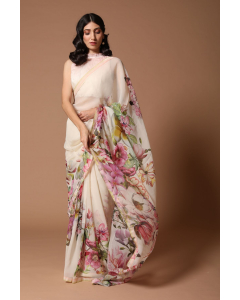 Ivory Floral Printed Saree