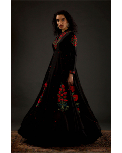 Women's Black Embroidered Anarkali Set