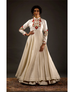Women's Ivory Embroidered Anarkali Set