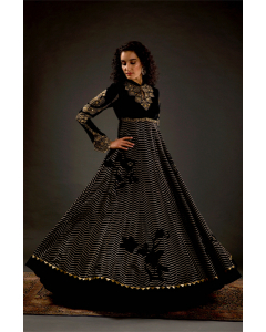 Women's Black Embroidered Anarkali Set