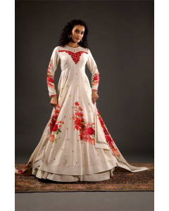 Ivory Printed & Embroidered Anarkali Set