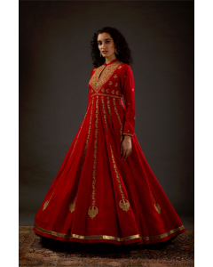 Women's Bindi Red Embroidered Anarkali Set