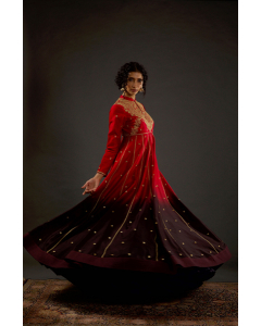 Women's Bindi Red Ombre Embroidered Anarkali Set