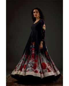 Black Ombre Digital Printed Anarkali Set