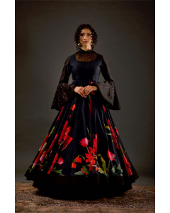 Women's Black Digital Printed Embroidered Anarkali Set