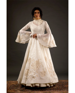 Ivory Anarkali Set With  Resham & Thread Embroidery