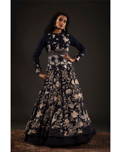 Women's Indigo Embroidered Anarkali Set