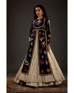 Women's Indigo Embroidered Anarkali Set