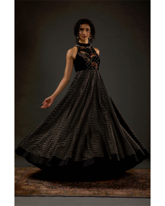 Women's Black Embroidered Anarkali Set
