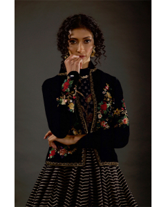 Women's Black Embroidered Short Jacket