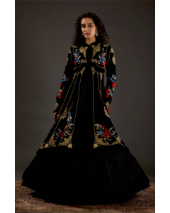 Women's Black Embroidered Long Jacket