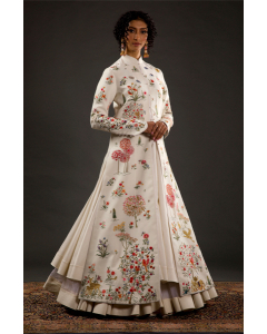 Women's Ivory Embroidered Long Jacket
