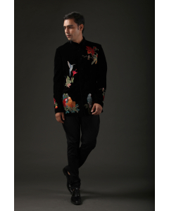 Men's Black Embroidered Bandhgala