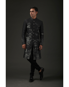 Men's Black Printed Sherwani