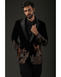 Men's Black Embroidered Tuxedo