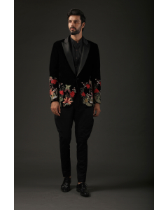 Men's Black Embroidered Tuxedo