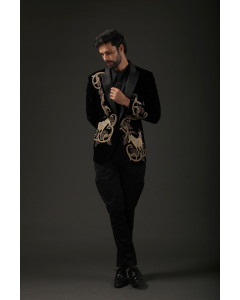 Men's Black Embroidered Tuxedo
