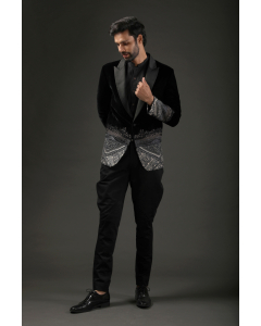 Men's Black Embroidered Tuxedo