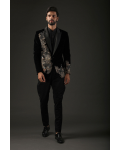 Men's Black Embroidered Tuxedo