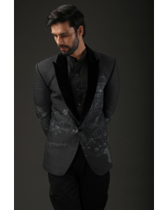 Men's Black Printed Tuxedo