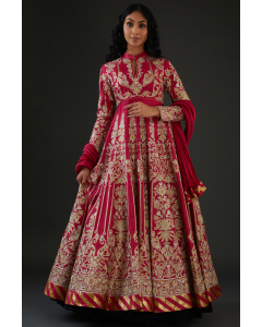 Fuchsia Pink Chanderi Silk Anarkali Set